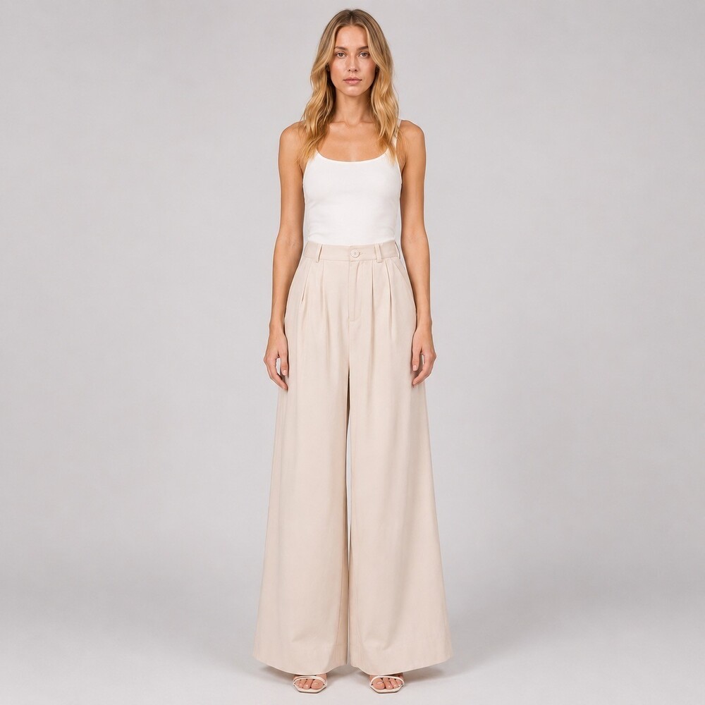 Nonchalant Label Fabi Pleated Wide Leg Pants in oat beige size medium